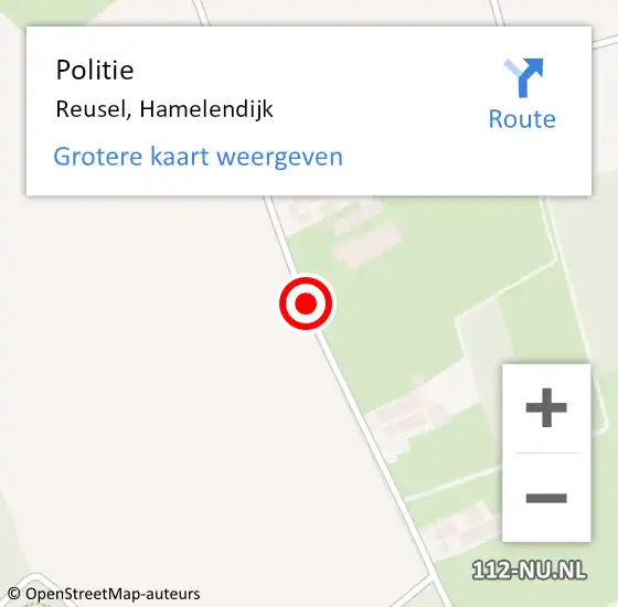 Locatie op kaart van de 112 melding: Politie Reusel, Hamelendijk op 28 juni 2019 17:05