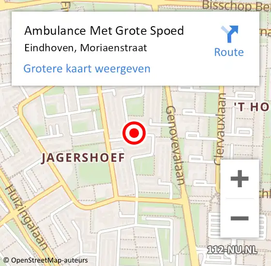 Locatie op kaart van de 112 melding: Ambulance Met Grote Spoed Naar Eindhoven, Moriaenstraat op 28 juni 2019 20:01