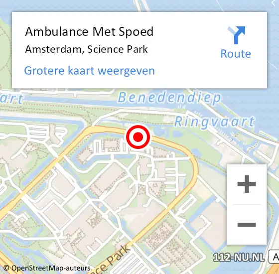Locatie op kaart van de 112 melding: Ambulance Met Spoed Naar Amsterdam, Science Park op 28 juni 2019 22:40