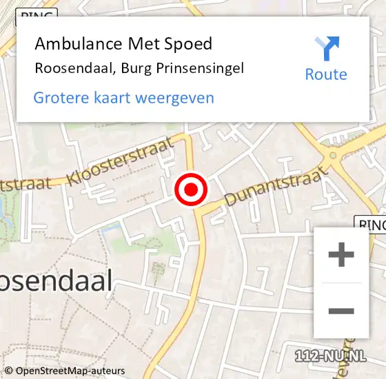 Locatie op kaart van de 112 melding: Ambulance Met Spoed Naar Roosendaal, Burg Prinsensingel op 29 juni 2019 03:47