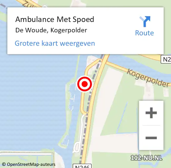 Locatie op kaart van de 112 melding: Ambulance Met Spoed Naar De Woude, Kogerpolder op 29 juni 2019 12:31