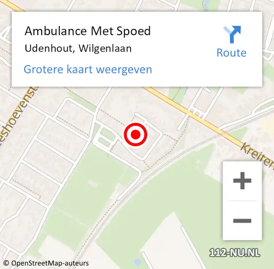 Locatie op kaart van de 112 melding: Ambulance Met Spoed Naar Udenhout, Wilgenlaan op 29 juni 2019 19:51