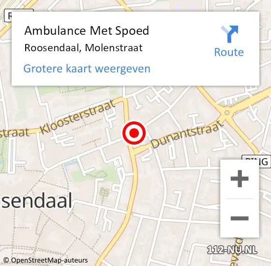 Locatie op kaart van de 112 melding: Ambulance Met Spoed Naar Roosendaal, Molenstraat op 29 juni 2019 22:27