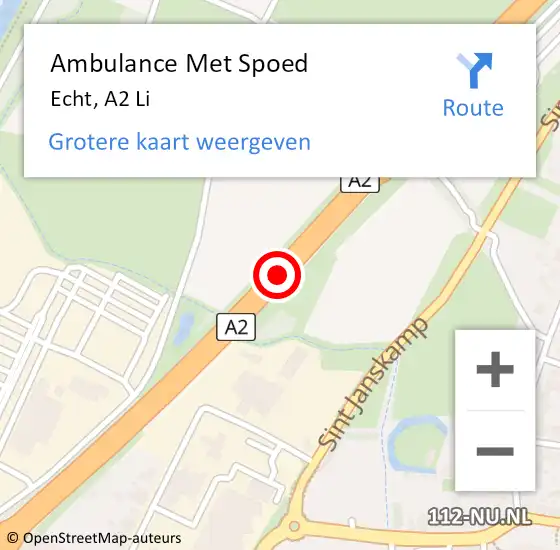 Locatie op kaart van de 112 melding: Ambulance Met Spoed Naar Echt, A2 Li op 30 juni 2019 12:35