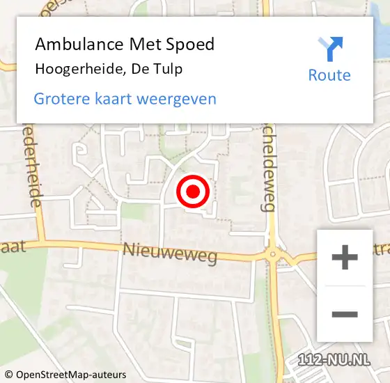Locatie op kaart van de 112 melding: Ambulance Met Spoed Naar Hoogerheide, De Tulp op 30 juni 2019 14:46
