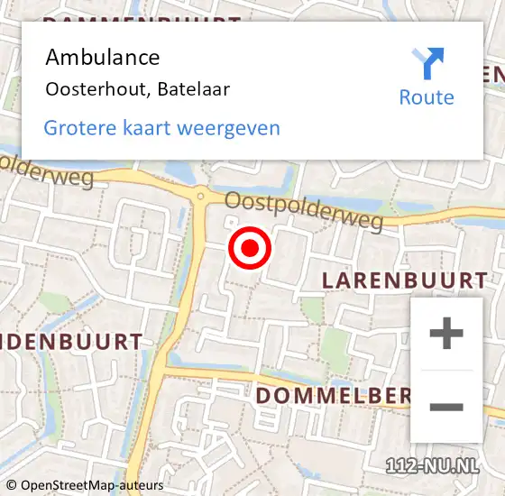 Locatie op kaart van de 112 melding: Ambulance Oosterhout, Batelaar op 30 juni 2019 15:05