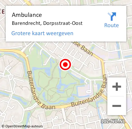 Locatie op kaart van de 112 melding: Ambulance Barendrecht, Dorpsstraat-Oost op 30 juni 2019 15:39