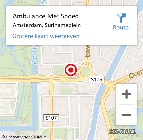 Locatie op kaart van de 112 melding: Ambulance Met Spoed Naar Amsterdam, Surinameplein op 30 juni 2019 16:38