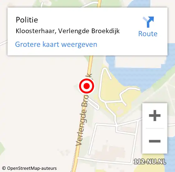 Locatie op kaart van de 112 melding: Politie Kloosterhaar, Verlengde Broekdijk op 30 juni 2019 19:35