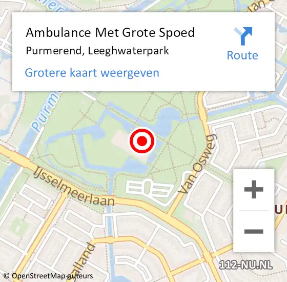 Locatie op kaart van de 112 melding: Ambulance Met Grote Spoed Naar Purmerend, Leeghwaterpark op 30 juni 2019 20:15