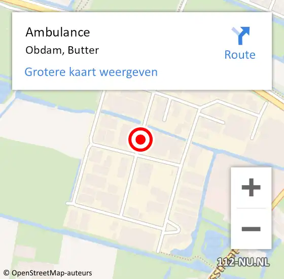 Locatie op kaart van de 112 melding: Ambulance Obdam, Butter op 1 juli 2019 05:58