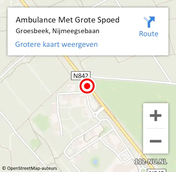 Locatie op kaart van de 112 melding: Ambulance Met Grote Spoed Naar Groesbeek, Nijmeegsebaan op 1 juli 2019 12:51