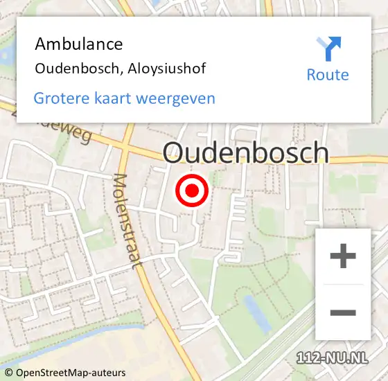 Locatie op kaart van de 112 melding: Ambulance Oudenbosch, Aloysiushof op 1 juli 2019 15:54