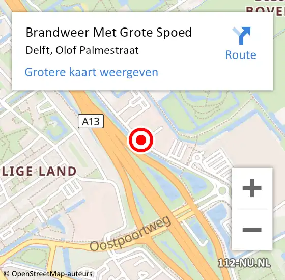 Locatie op kaart van de 112 melding: Brandweer Met Grote Spoed Naar Delft, Olof Palmestraat op 1 juli 2019 17:44