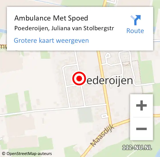 Locatie op kaart van de 112 melding: Ambulance Met Spoed Naar Poederoijen, Juliana van Stolbergstr op 1 juli 2019 20:43