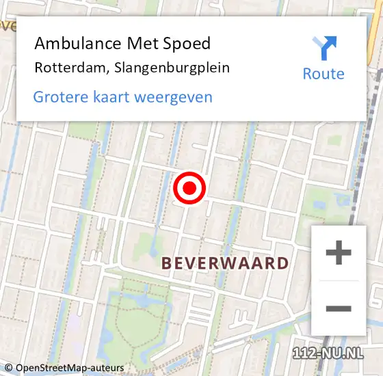 Locatie op kaart van de 112 melding: Ambulance Met Spoed Naar Rotterdam, Slangenburgplein op 1 juli 2019 22:36
