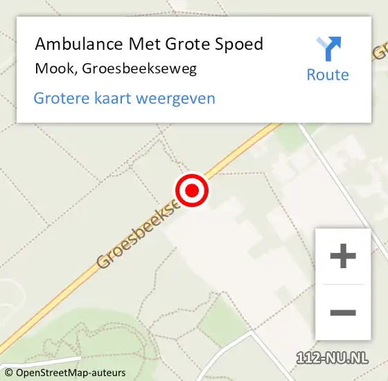 Locatie op kaart van de 112 melding: Ambulance Met Grote Spoed Naar Mook, Groesbeekseweg op 2 juli 2019 08:28