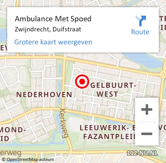 Locatie op kaart van de 112 melding: Ambulance Met Spoed Naar Zwijndrecht, Duifstraat op 2 juli 2019 09:56