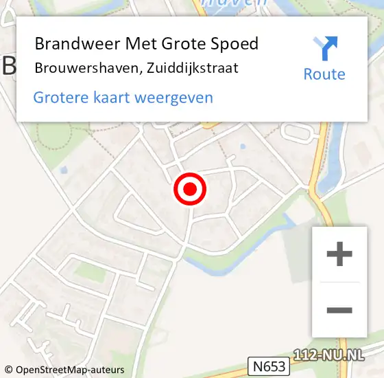 Locatie op kaart van de 112 melding: Brandweer Met Grote Spoed Naar Brouwershaven, Zuiddijkstraat op 2 juli 2019 10:19