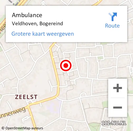 Locatie op kaart van de 112 melding: Ambulance Veldhoven, Bogereind op 2 juli 2019 13:21