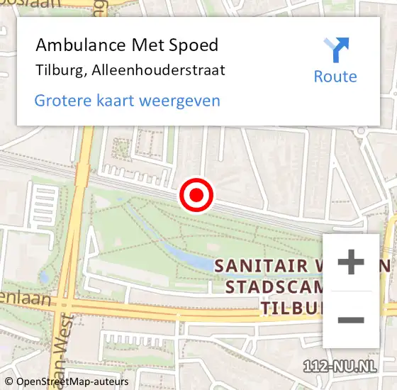 Locatie op kaart van de 112 melding: Ambulance Met Spoed Naar Tilburg, Alleenhouderstraat op 2 juli 2019 20:57