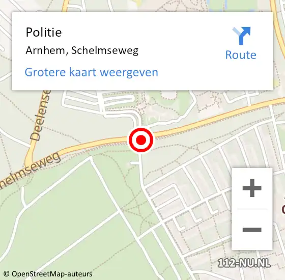 Locatie op kaart van de 112 melding: Politie Arnhem, Schelmseweg op 3 juli 2019 00:04