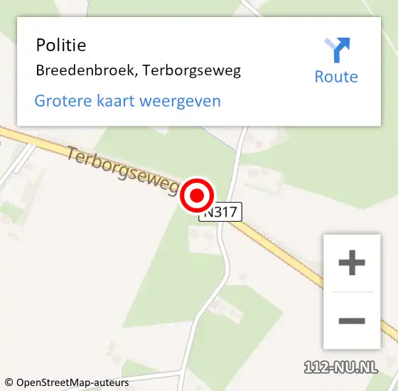 Locatie op kaart van de 112 melding: Politie Breedenbroek, Terborgseweg op 3 juli 2019 11:49