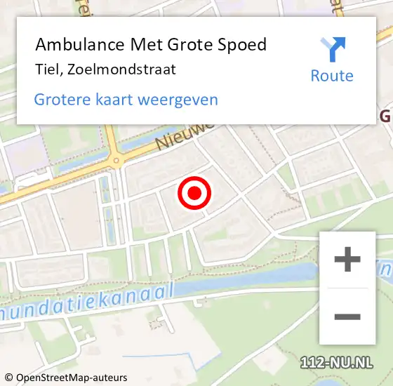 Locatie op kaart van de 112 melding: Ambulance Met Grote Spoed Naar Tiel, Zoelmondstraat op 3 juli 2019 15:55