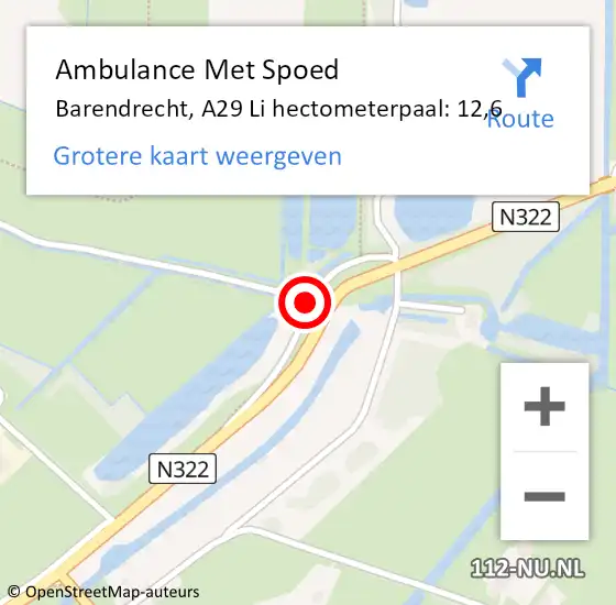 Locatie op kaart van de 112 melding: Ambulance Met Spoed Naar Barendrecht, A29 Li hectometerpaal: 12,0 op 3 juli 2019 19:24