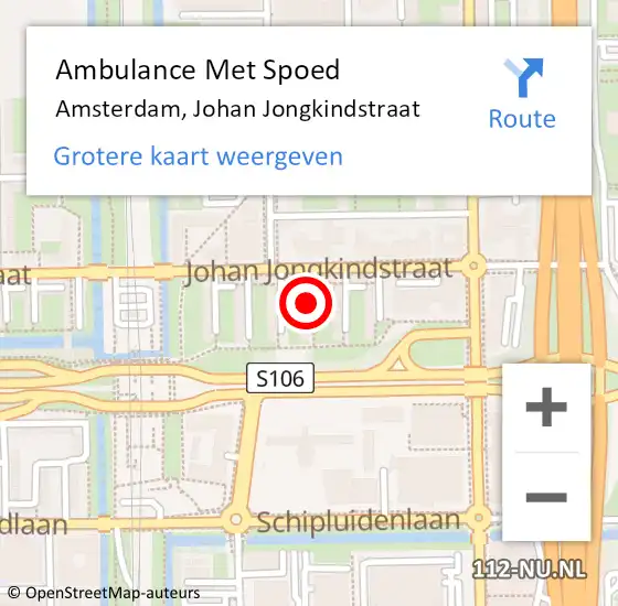 Locatie op kaart van de 112 melding: Ambulance Met Spoed Naar Amsterdam, Johan Jongkindstraat op 4 juli 2019 07:03
