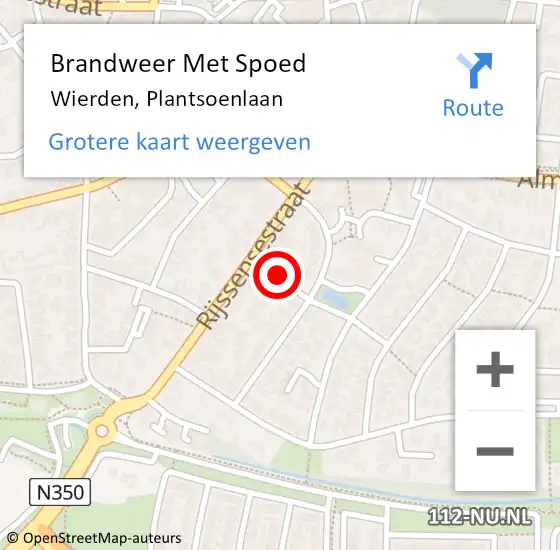 Locatie op kaart van de 112 melding: Brandweer Met Spoed Naar Wierden, Plantsoenlaan op 4 juli 2019 09:47