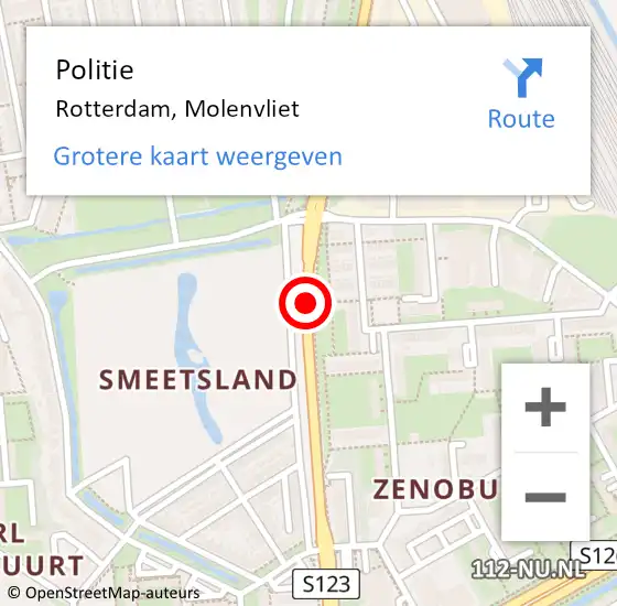 Locatie op kaart van de 112 melding: Politie Rotterdam, Molenvliet op 4 juli 2019 15:32