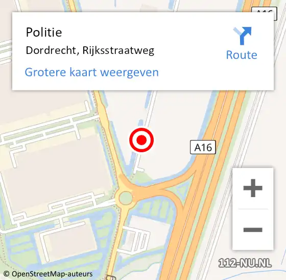 Locatie op kaart van de 112 melding: Politie Dordrecht, Rijksstraatweg op 4 juli 2019 18:39