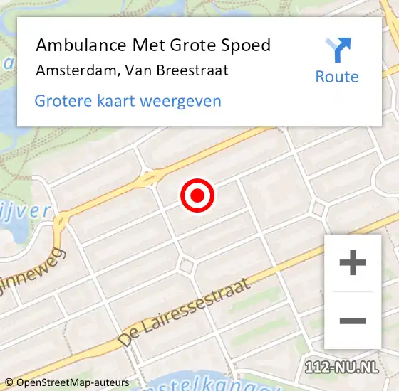 Locatie op kaart van de 112 melding: Ambulance Met Grote Spoed Naar Amsterdam, Van Breestraat op 4 juli 2019 21:38