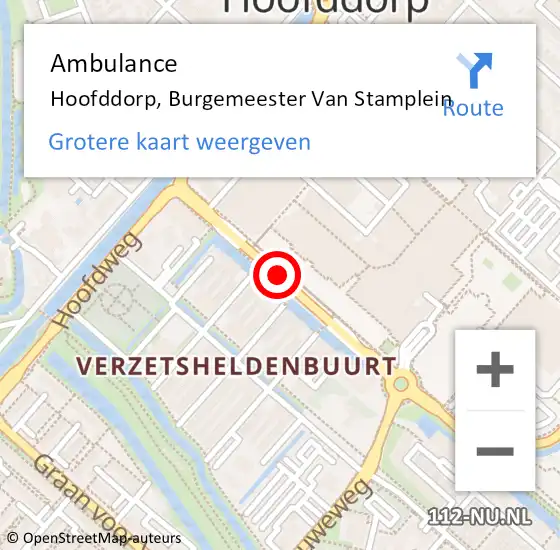 Locatie op kaart van de 112 melding: Ambulance Hoofddorp, Burgemeester Van Stamplein op 5 juli 2019 04:16