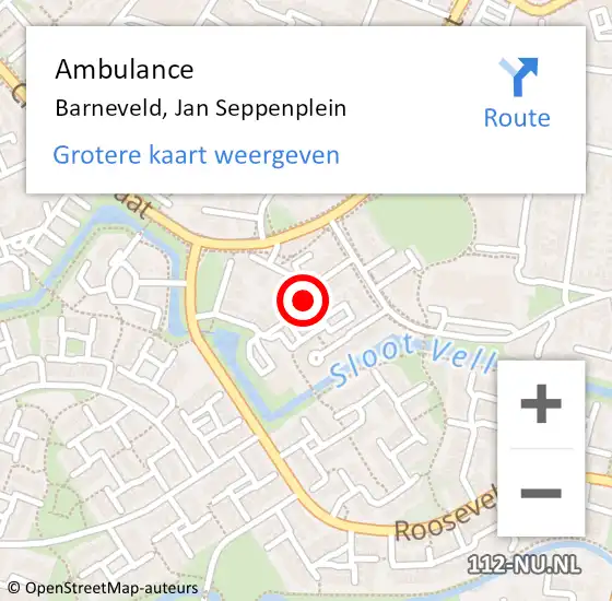 Locatie op kaart van de 112 melding: Ambulance Barneveld, Jan Seppenplein op 5 juli 2019 09:41