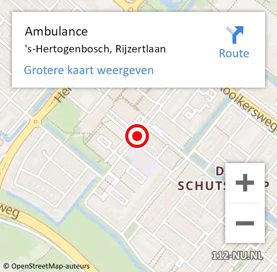 Locatie op kaart van de 112 melding: Ambulance 's-Hertogenbosch, Rijzertlaan op 5 juli 2019 13:41