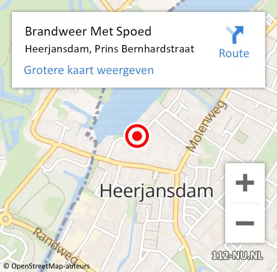 Locatie op kaart van de 112 melding: Brandweer Met Spoed Naar Heerjansdam, Prins Bernhardstraat op 5 juli 2019 18:03