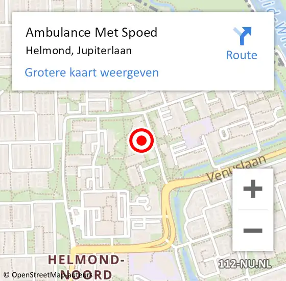 Locatie op kaart van de 112 melding: Ambulance Met Spoed Naar Helmond, Jupiterlaan op 5 juli 2019 21:58