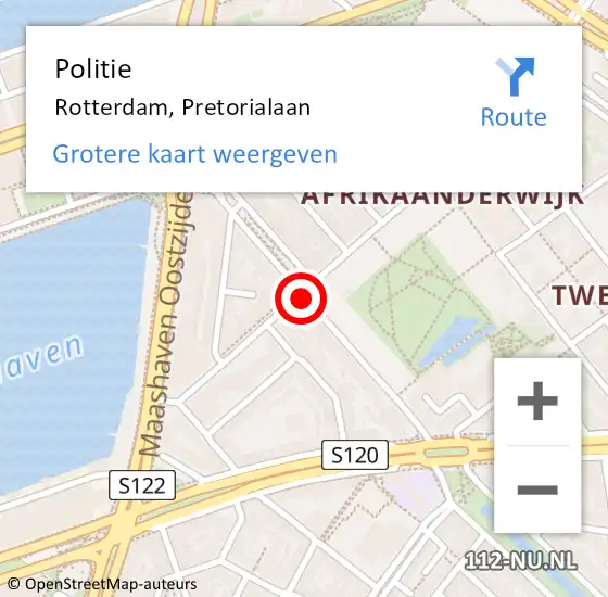 Locatie op kaart van de 112 melding: Politie Rotterdam, Pretorialaan op 5 juli 2019 22:25