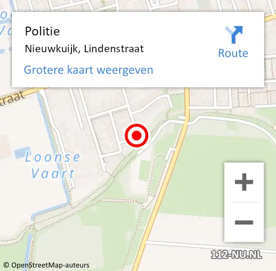 Locatie op kaart van de 112 melding: Politie Nieuwkuijk, Lindenstraat op 6 juli 2019 01:47
