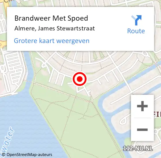 Locatie op kaart van de 112 melding: Brandweer Met Spoed Naar Almere, James Stewartstraat op 6 juli 2019 10:31