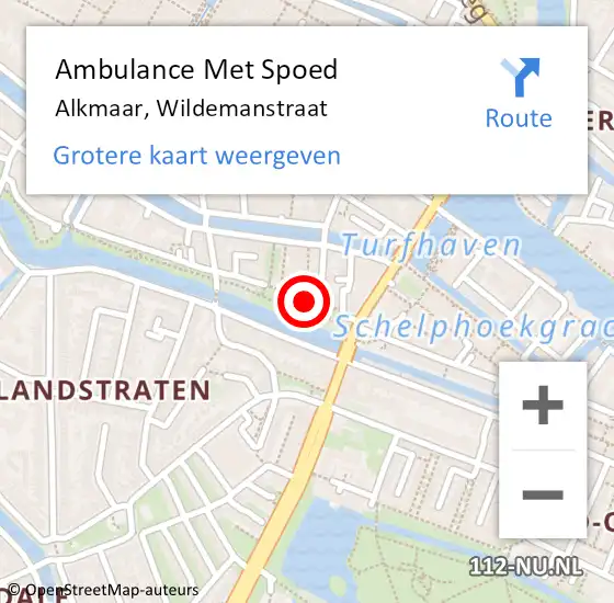 Locatie op kaart van de 112 melding: Ambulance Met Spoed Naar Alkmaar, Wildemanstraat op 6 juli 2019 14:55