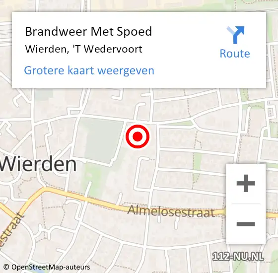 Locatie op kaart van de 112 melding: Brandweer Met Spoed Naar Wierden, 'T Wedervoort op 6 juli 2019 16:43
