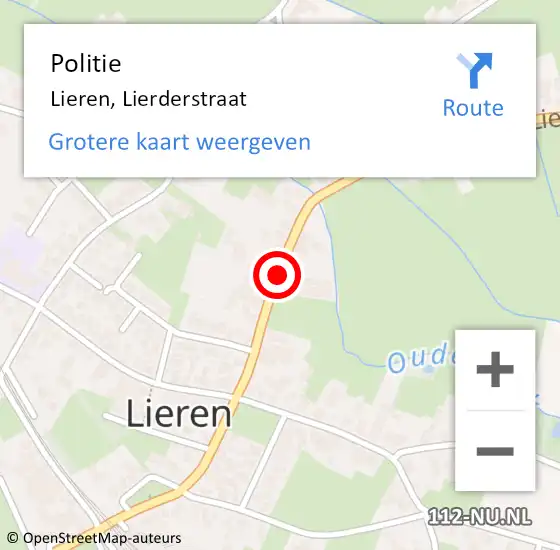 Locatie op kaart van de 112 melding: Politie Lieren, Lierderstraat op 6 juli 2019 18:10