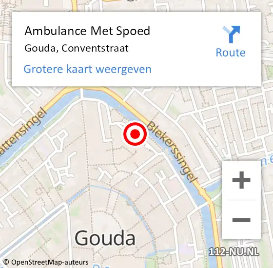 Locatie op kaart van de 112 melding: Ambulance Met Spoed Naar Gouda, Conventstraat op 7 juli 2019 00:18