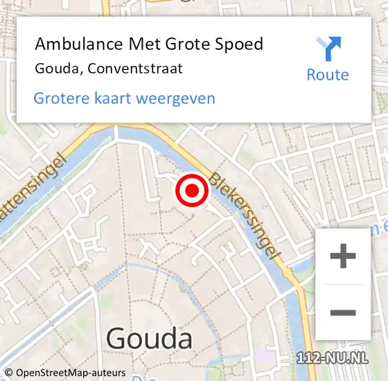 Locatie op kaart van de 112 melding: Ambulance Met Grote Spoed Naar Gouda, Conventstraat op 7 juli 2019 00:26