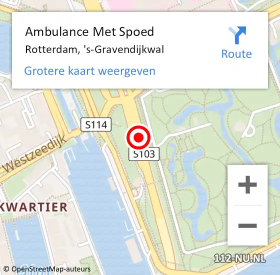 Locatie op kaart van de 112 melding: Ambulance Met Spoed Naar Rotterdam, 's-Gravendijkwal op 7 juli 2019 04:14