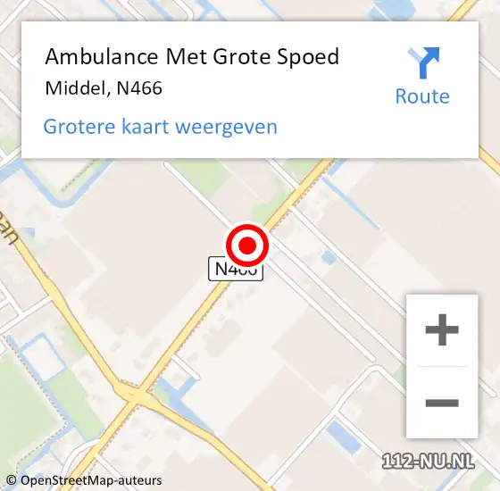 Locatie op kaart van de 112 melding: Ambulance Met Grote Spoed Naar Middel, N466 op 7 juli 2019 04:33