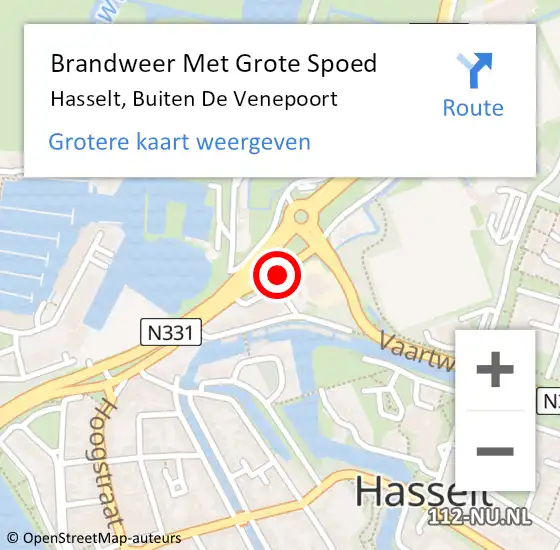 Locatie op kaart van de 112 melding: Brandweer Met Grote Spoed Naar Hasselt, Buiten De Venepoort op 7 juli 2019 09:51